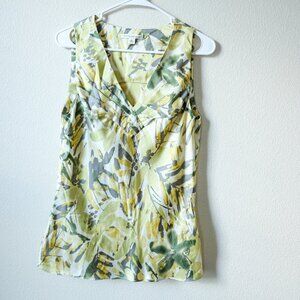 Banana Republic Sleeveless Floral Blouse Green Yellow Side Zip Top, Size 6
